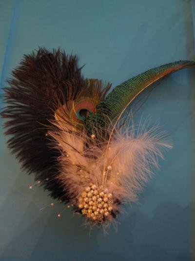 Large Vintage Pearl and Peacock Feathers Fascinator