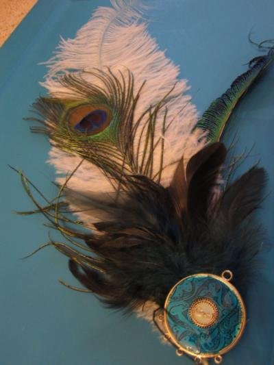Large Vintage Peacock Feathers and Blue Center Fascinator