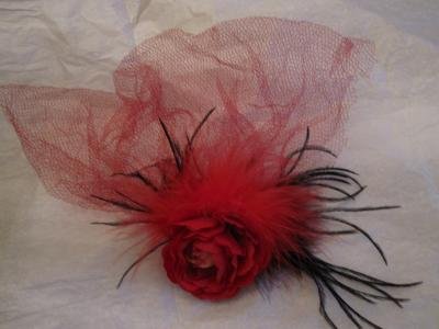 Red rose with feathers and netting