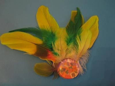 Yellow and Green Feathers with Asian Centerpiece